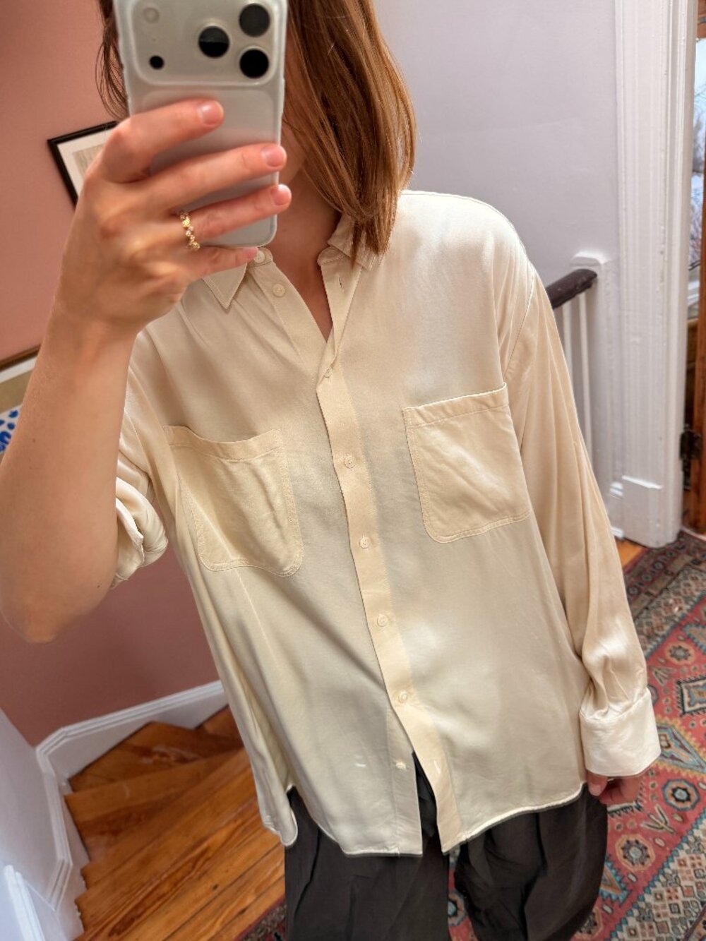 Silk Sezane Shirt. Ecru. Size 40.
